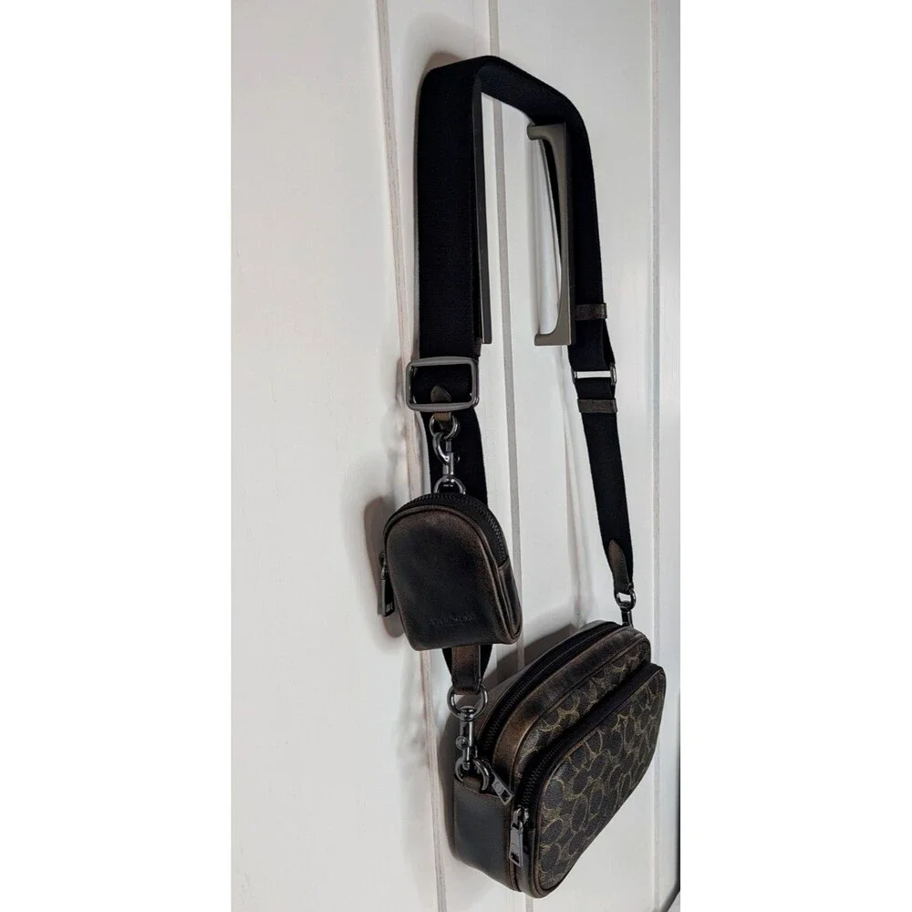 Coach Finlay Unisex Crossbody - Loved Leather/Signature Canvas/Gunmetal, NWT